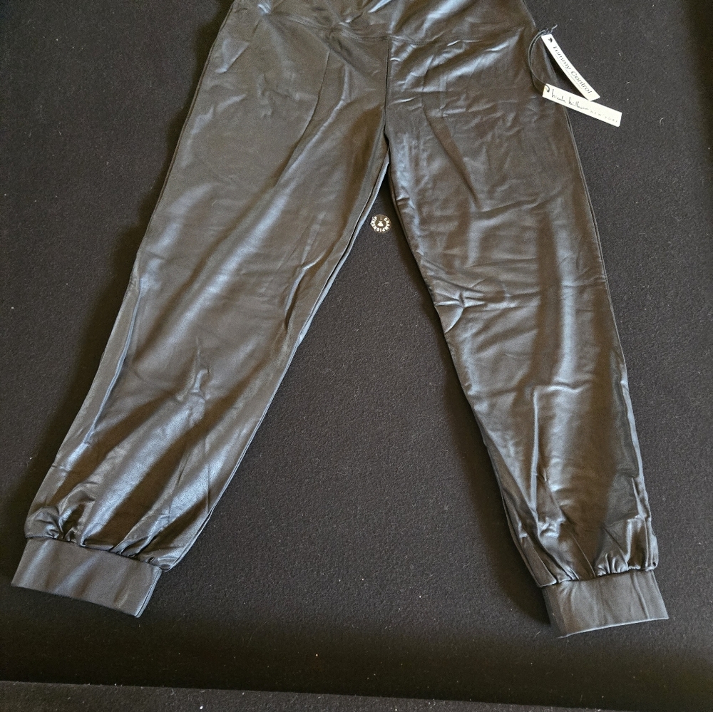 NWT Nicole Miller Black Faux Leather Pants Sz XL Tummy Control
